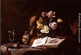 Violin And Glass Paintings - Still Life with Violin and Roses by Maureen Hyde